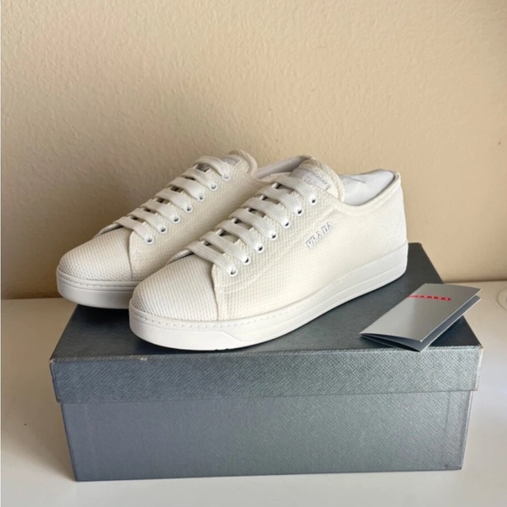 NIB Prada Caltazure Donna Low Top White Canvas Sneakers - Picture 5 of 14